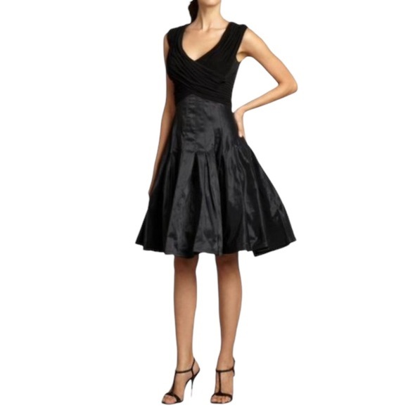 Tadashi Shoji Black Pleated Fit and Flare Midi Dress - Picture 1 of 16